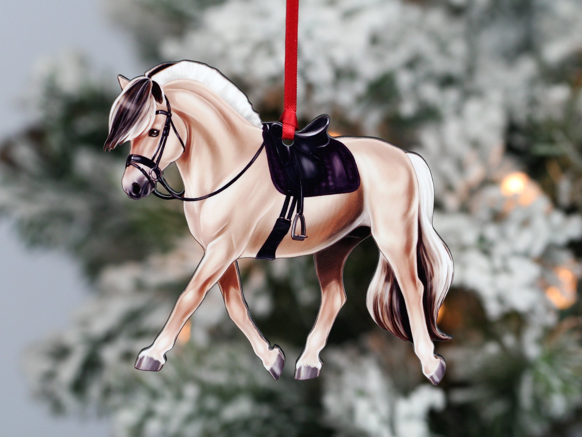 Dun Fjord Horse Christmas Ornament - Norwegian Fjord under Saddle