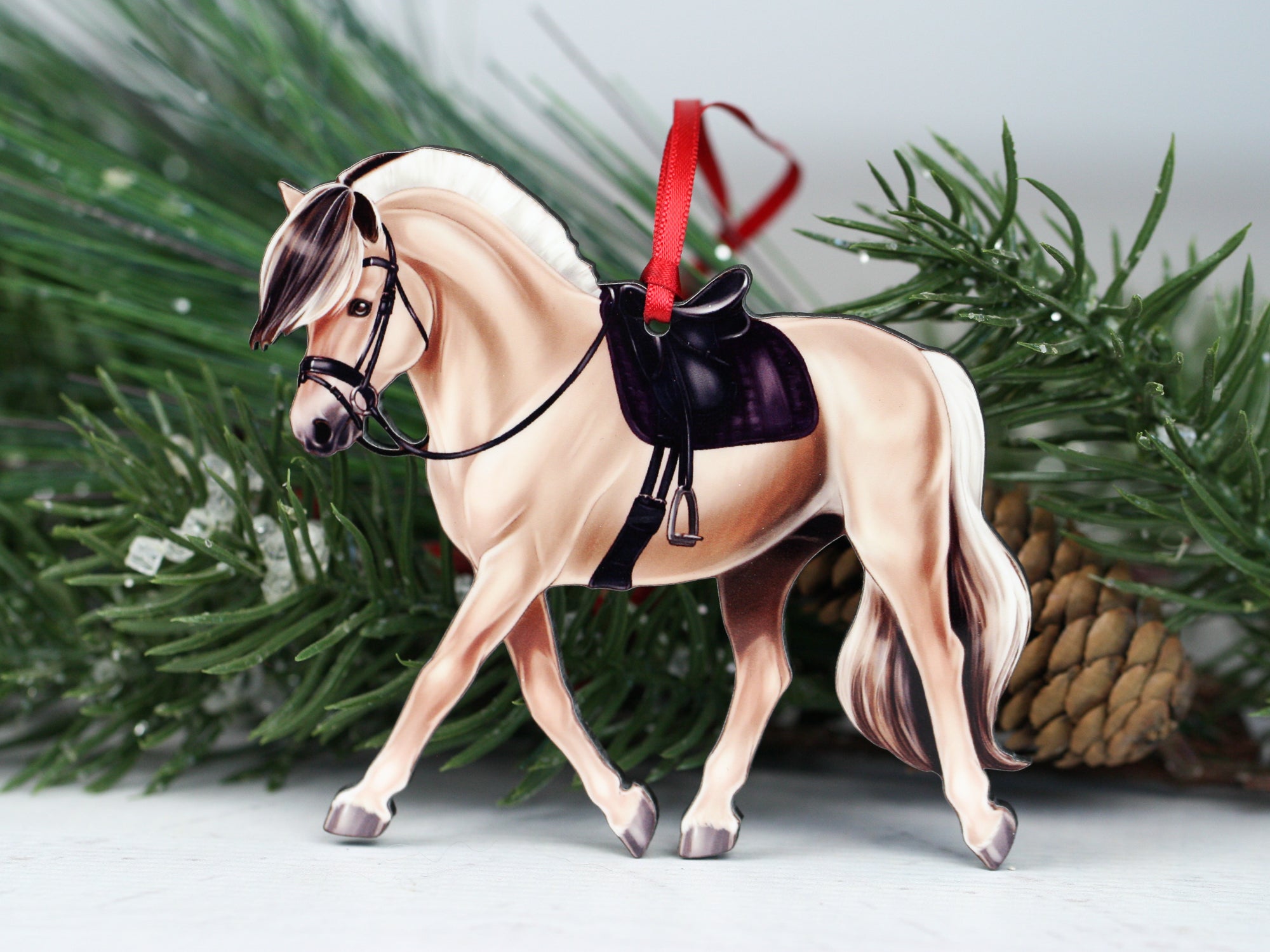 Dun Fjord Horse Christmas Ornament - Norwegian Fjord under Saddle