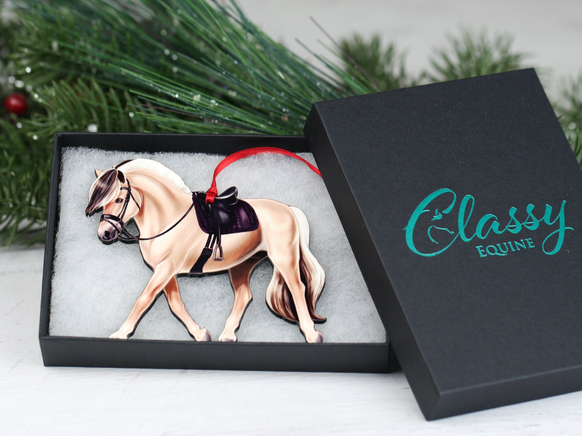 Dun Fjord Horse Christmas Ornament - Norwegian Fjord under Saddle