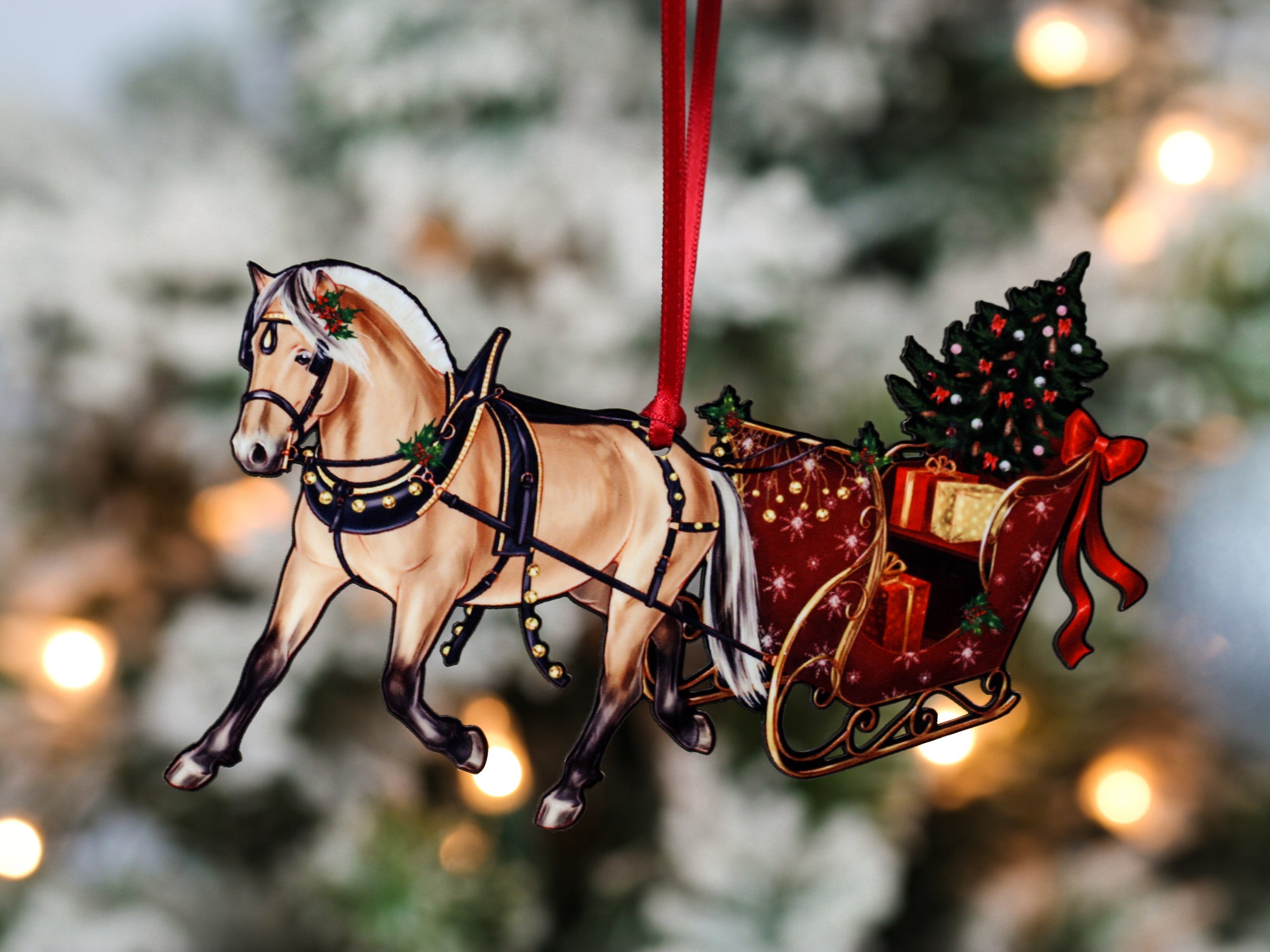 Fjord Horse Christmas Ornament Norwegian Fjord Horse Sleigh