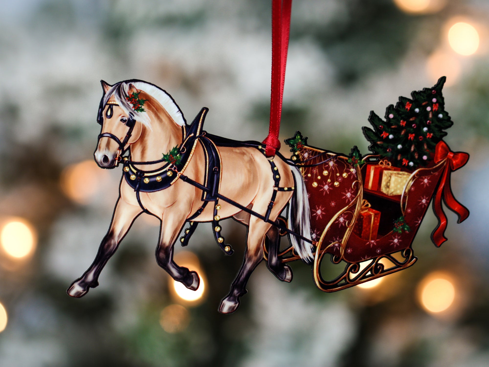 Fjord Horse Christmas Ornament Norwegian Fjord Horse Sleigh