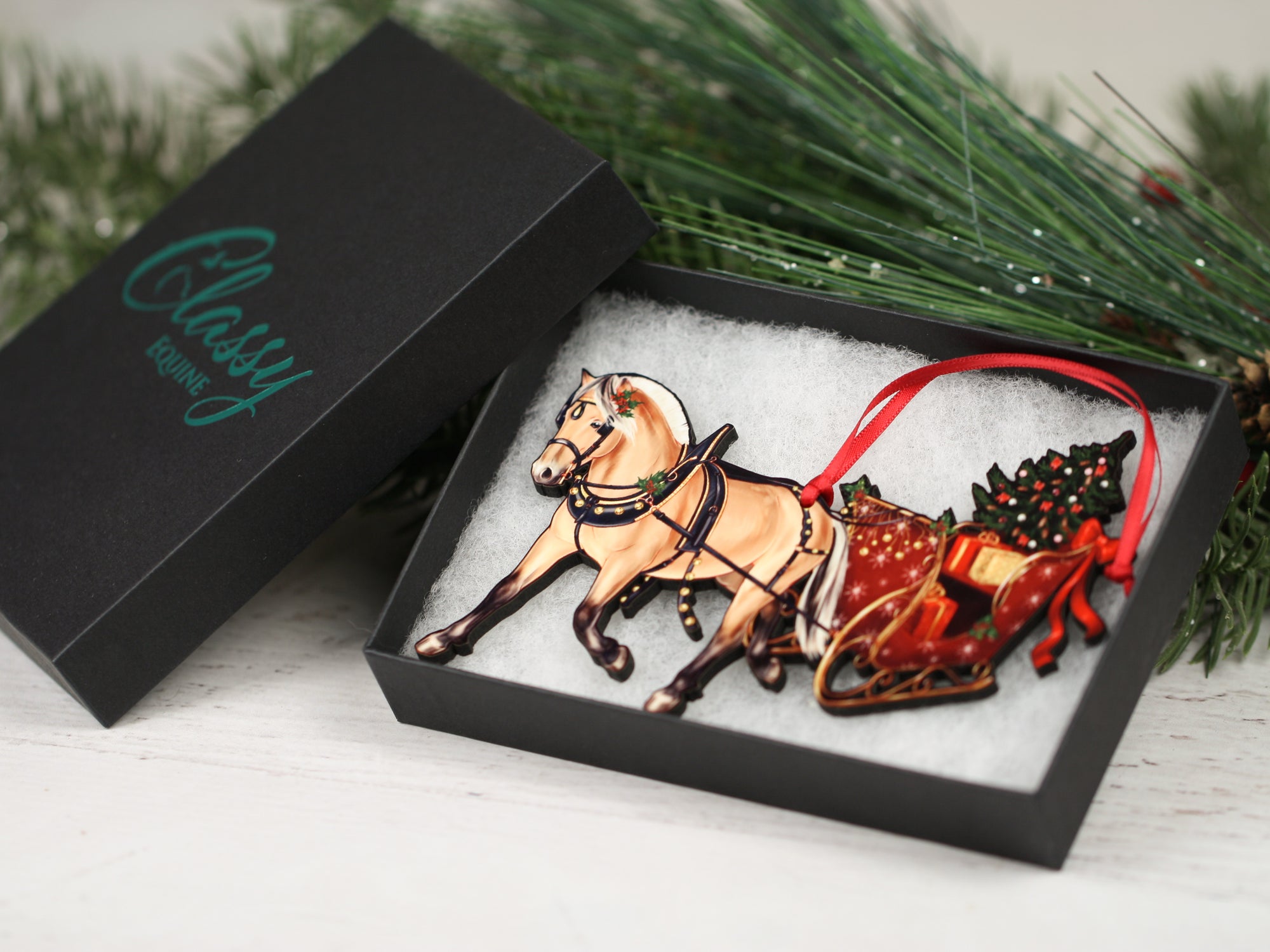 Fjord Horse Christmas Ornament Norwegian Fjord Horse Sleigh