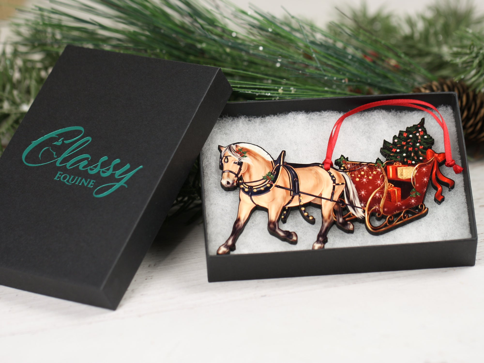 Fjord Horse Christmas Ornament Norwegian Fjord Horse Sleigh