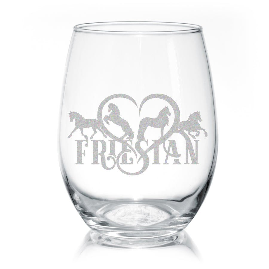 Friesian Horse Heart Stemless Wine Glasses
