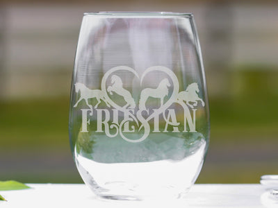 Friesian Horse Heart Stemless Wine Glasses