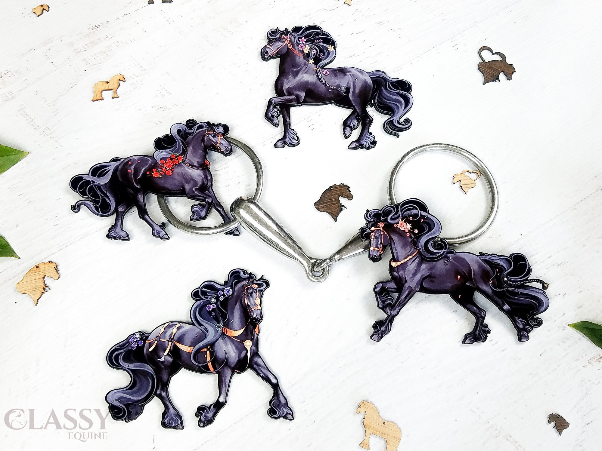 Set of 4 Friesian Horse Ornaments