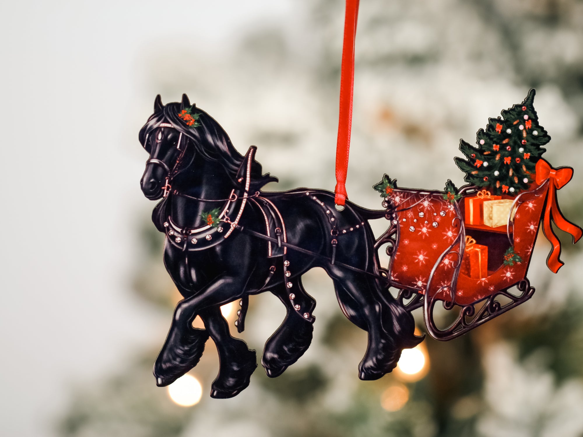 Friesian Horse Christmas Ornament - Friesian Horse Sleigh