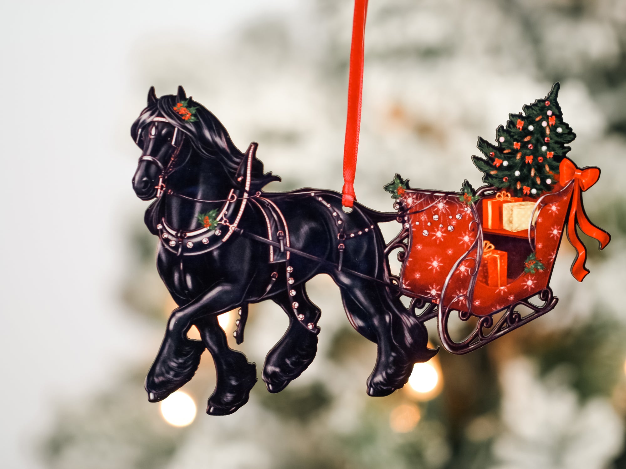Friesian Horse Christmas Ornament - Friesian Horse Sleigh
