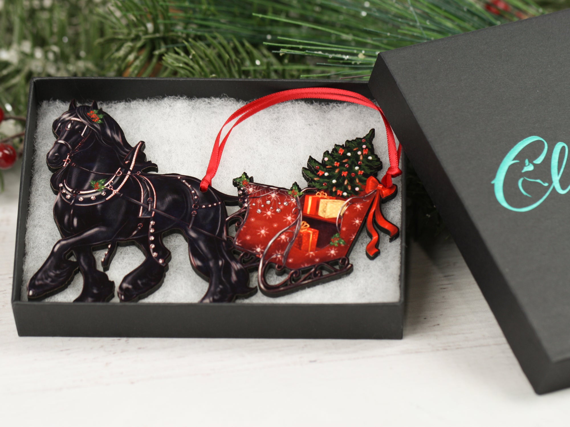Friesian Horse Christmas Ornament - Friesian Horse Sleigh