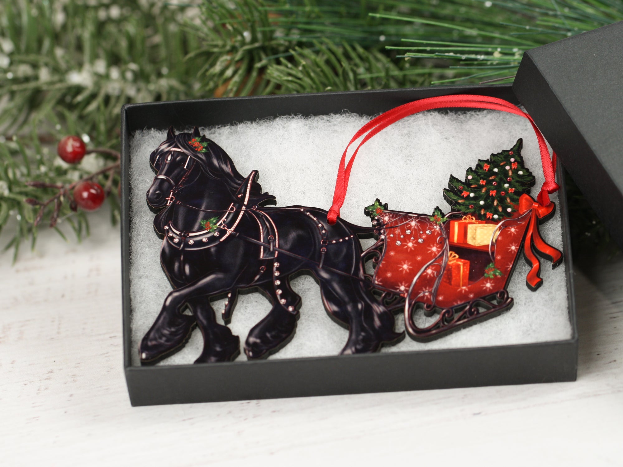Friesian Horse Christmas Ornament - Friesian Horse Sleigh