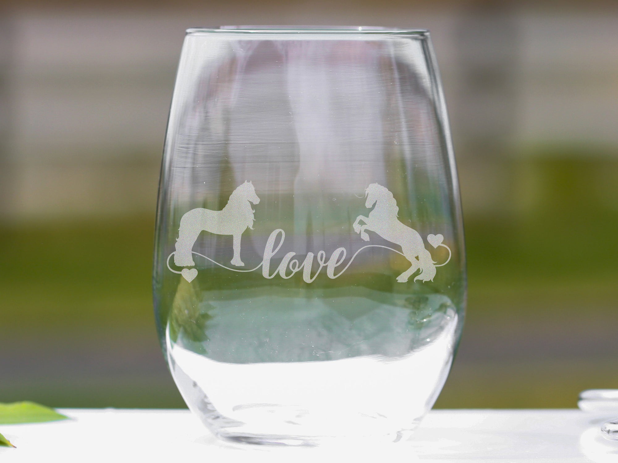 Friesian Horse Love Stemless Wine Glasses