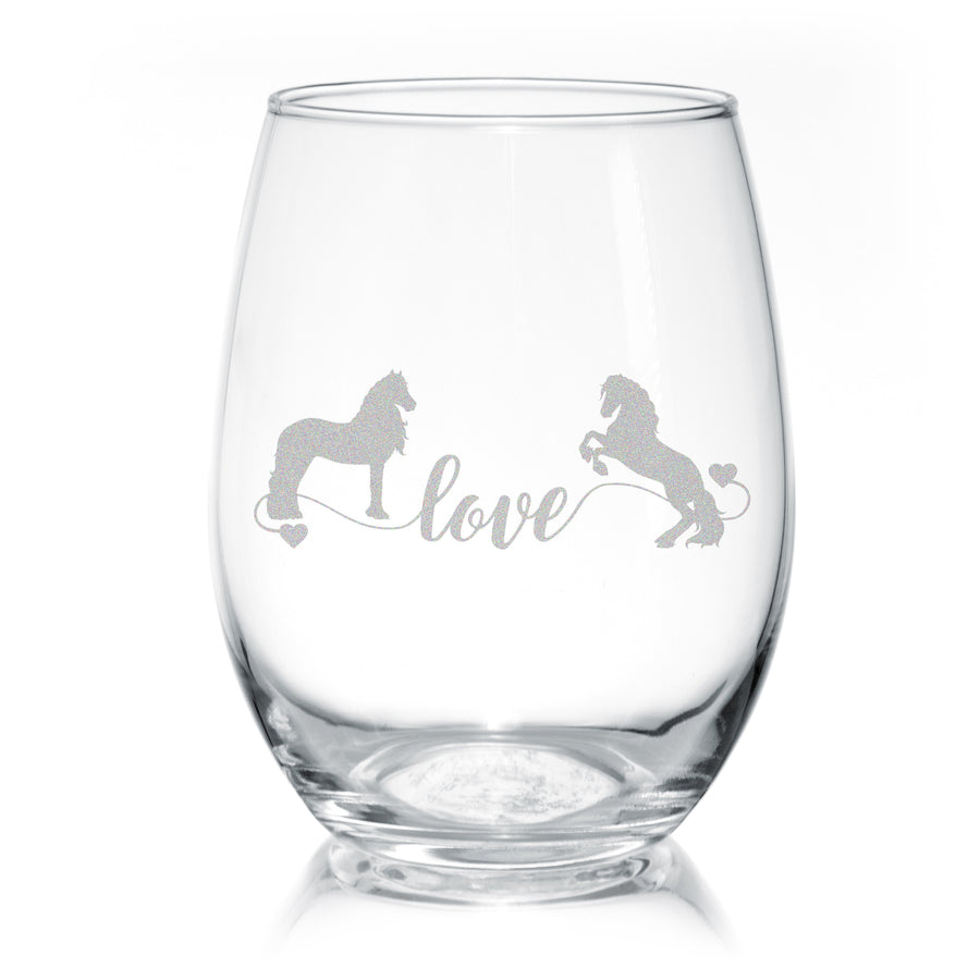 Friesian Horse Love Stemless Wine Glasses