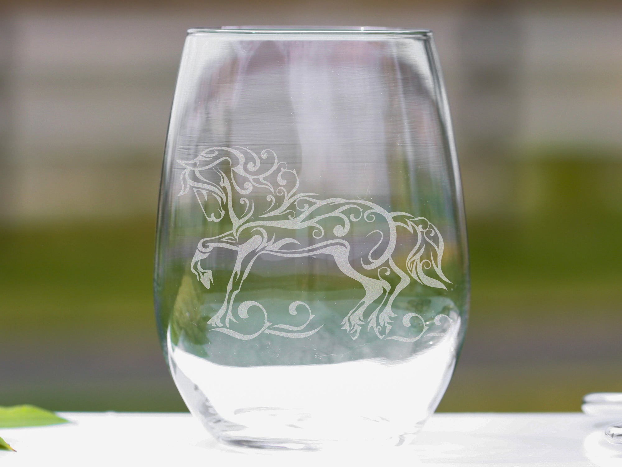 Elegant Friesian Horse Stemless Wine Glasses