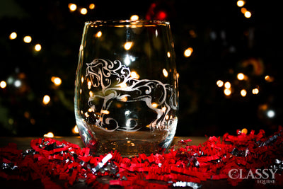 Elegant Friesian Horse Stemless Wine Glasses