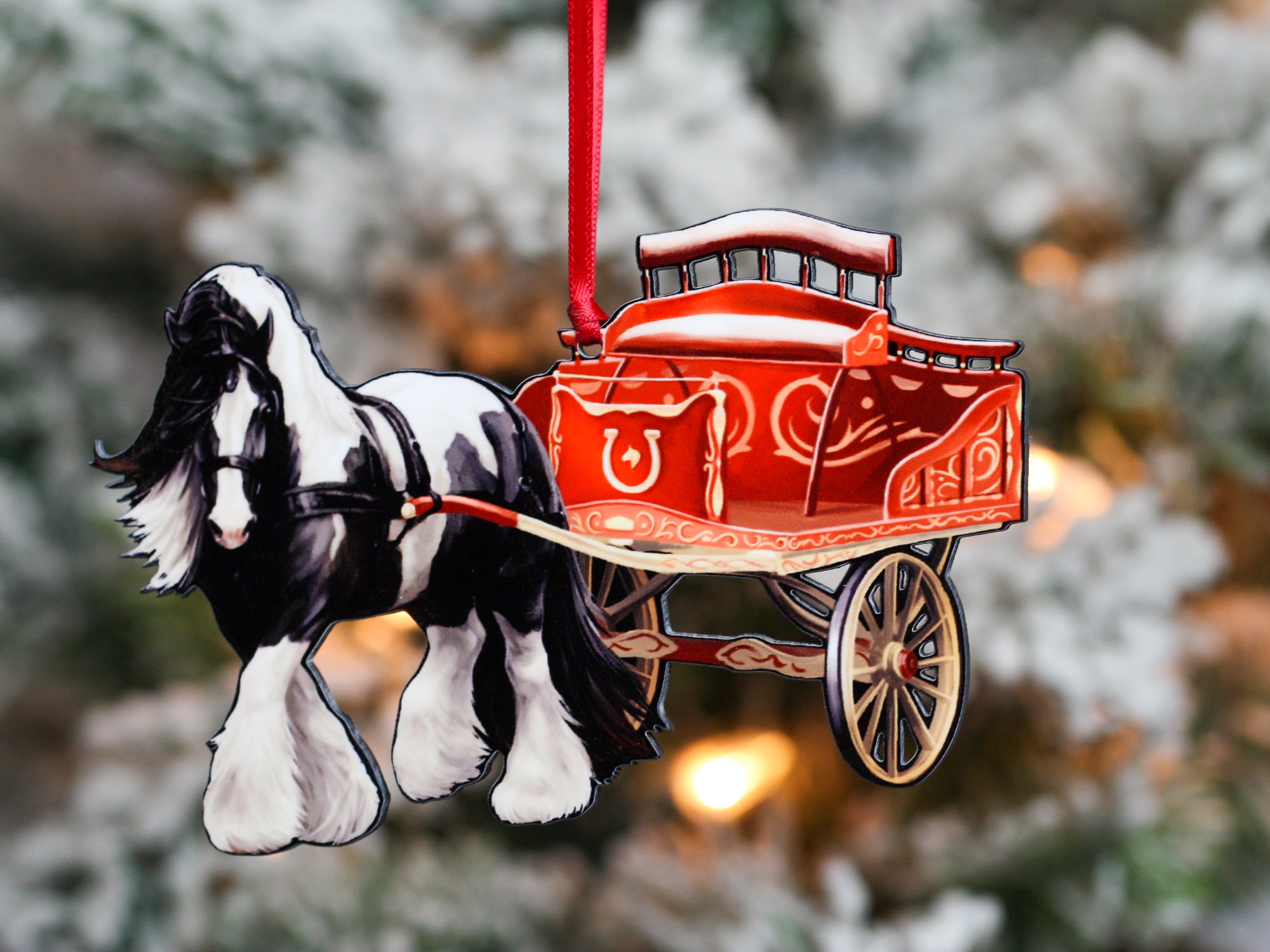 Gypsy Cob Dray Horse Ornament - Gypsy Vanner Horse Christmas Ornament