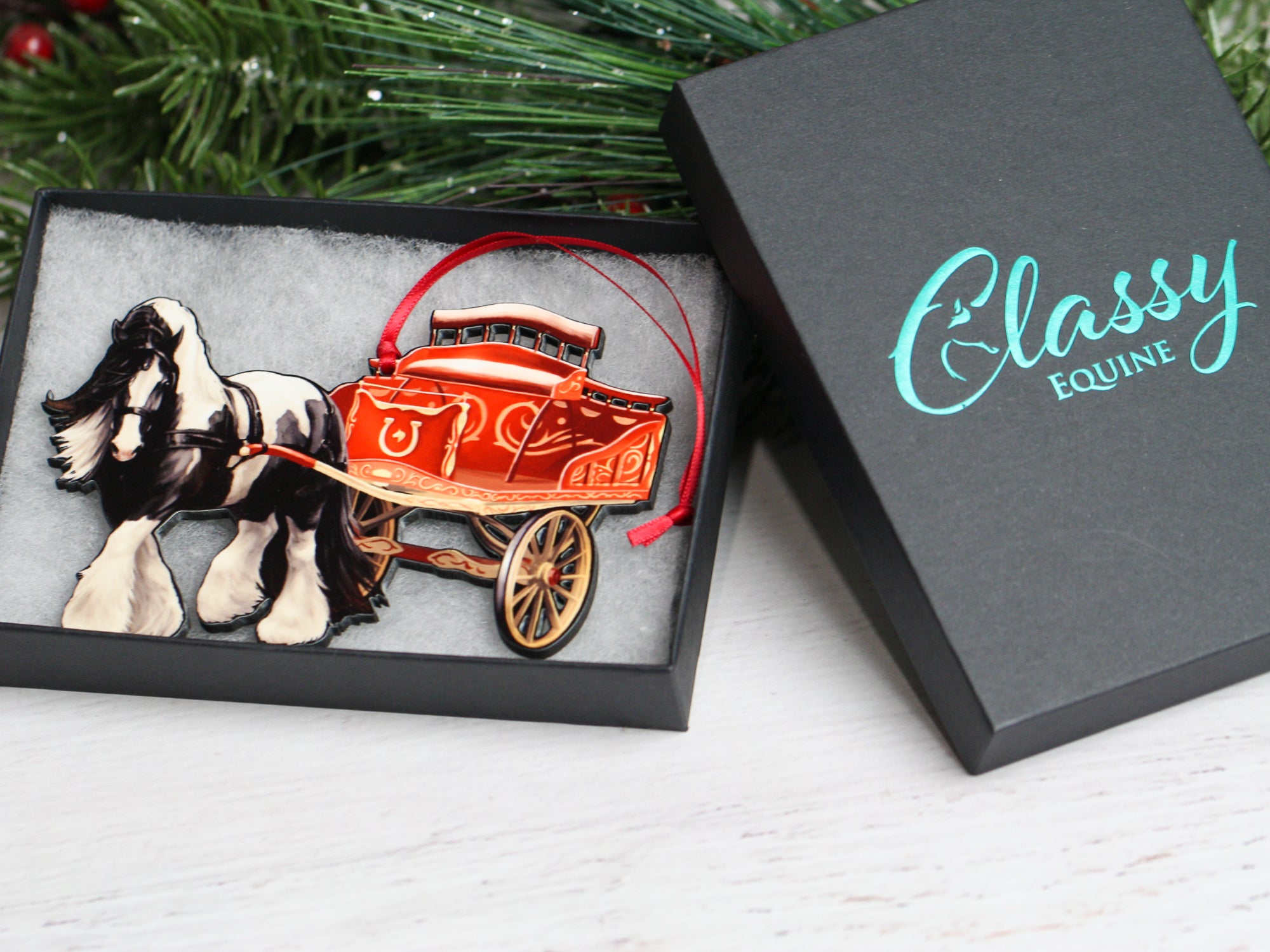 Gypsy Cob Dray Horse Ornament - Gypsy Vanner Horse Christmas Ornament
