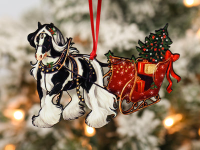 Gypsy Vanner Horse Christmas Ornament Gypsy Cob Horse Sleigh