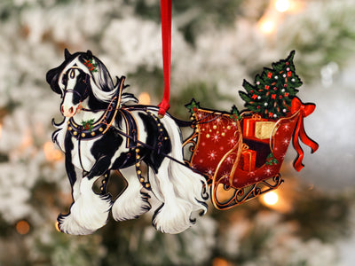 Gypsy Vanner Horse Christmas Ornament Gypsy Cob Horse Sleigh