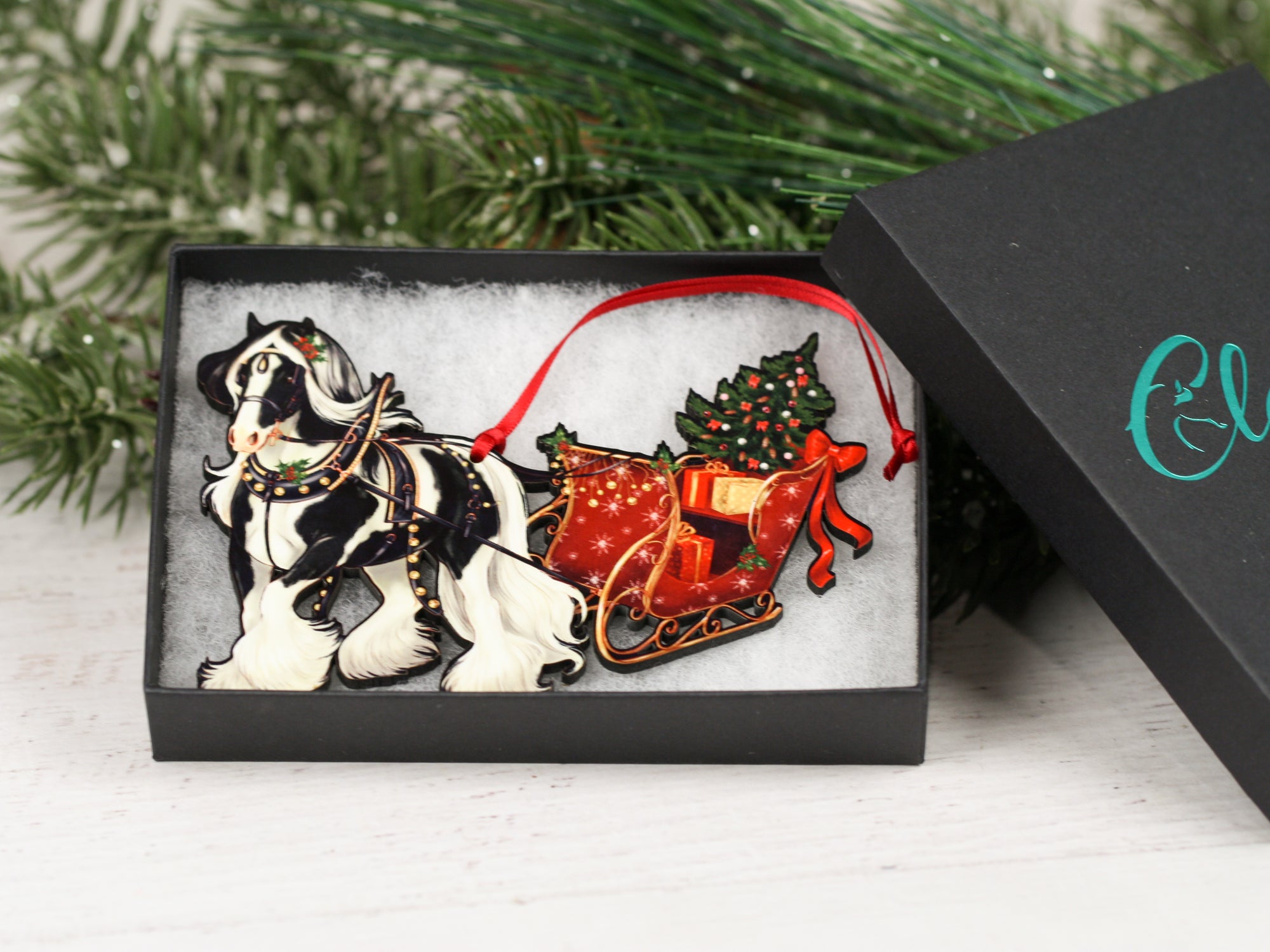 Gypsy Vanner Horse Christmas Ornament Gypsy Cob Horse Sleigh