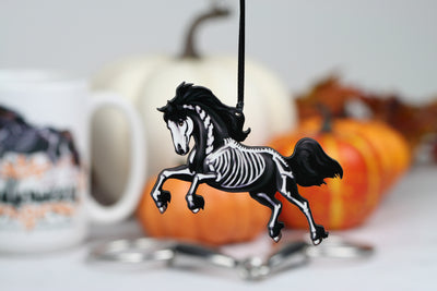 Halloween Horse Ornament - Black Friesian Skeleton