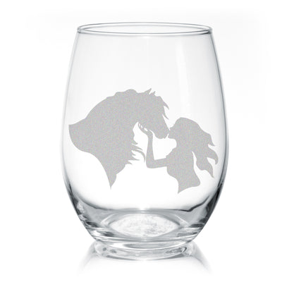 Horse Girl Kisses Stemless Wine Glasses