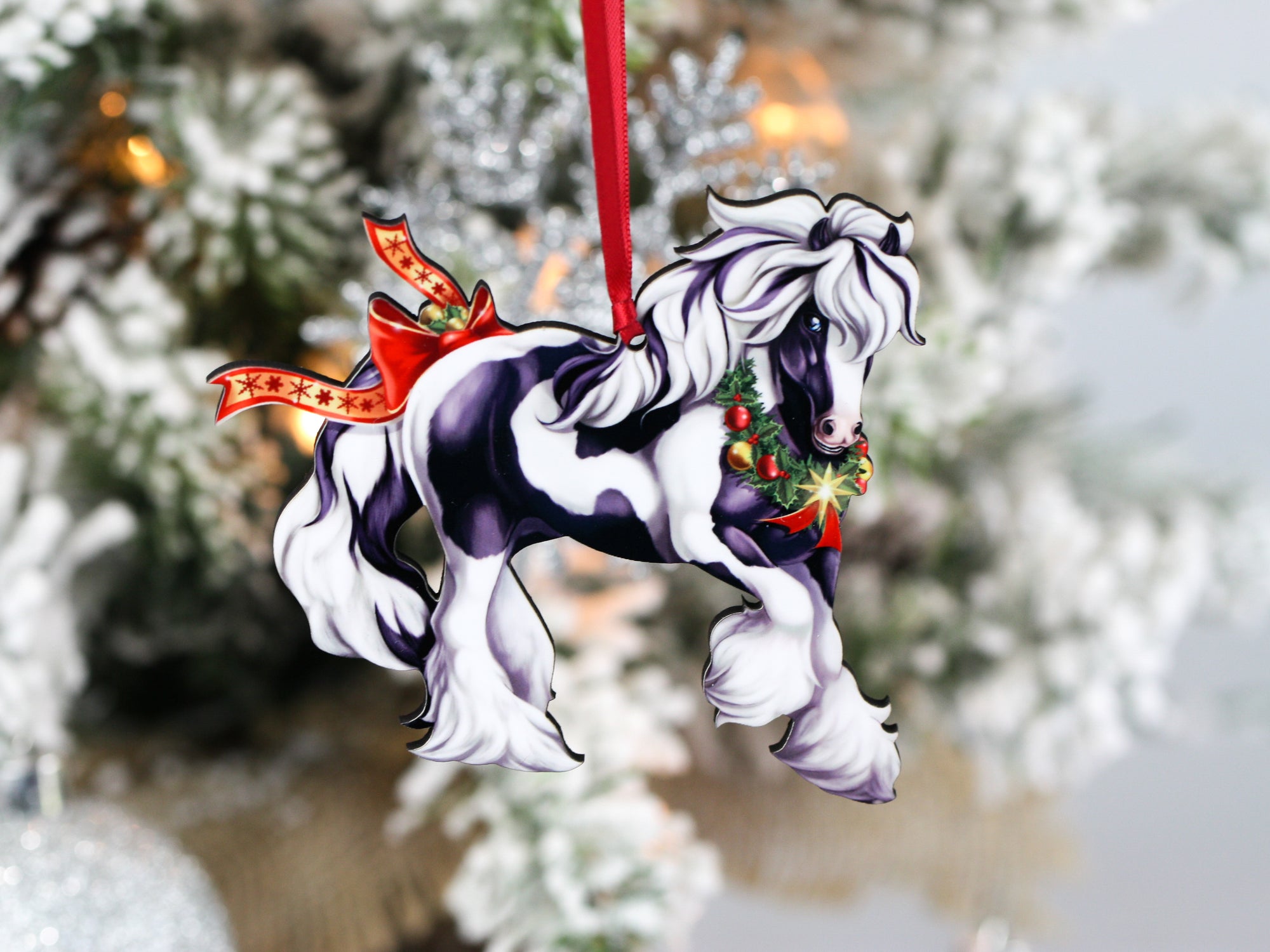 Gypsy Vanner Horse Christmas Ornament - Tobiano Gypsy Horse with Star