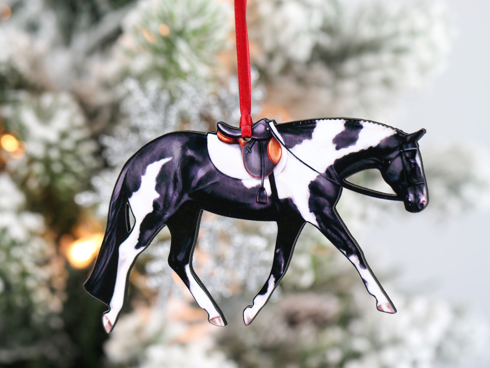 Black and White Tobiano English Paint Horse Ornament