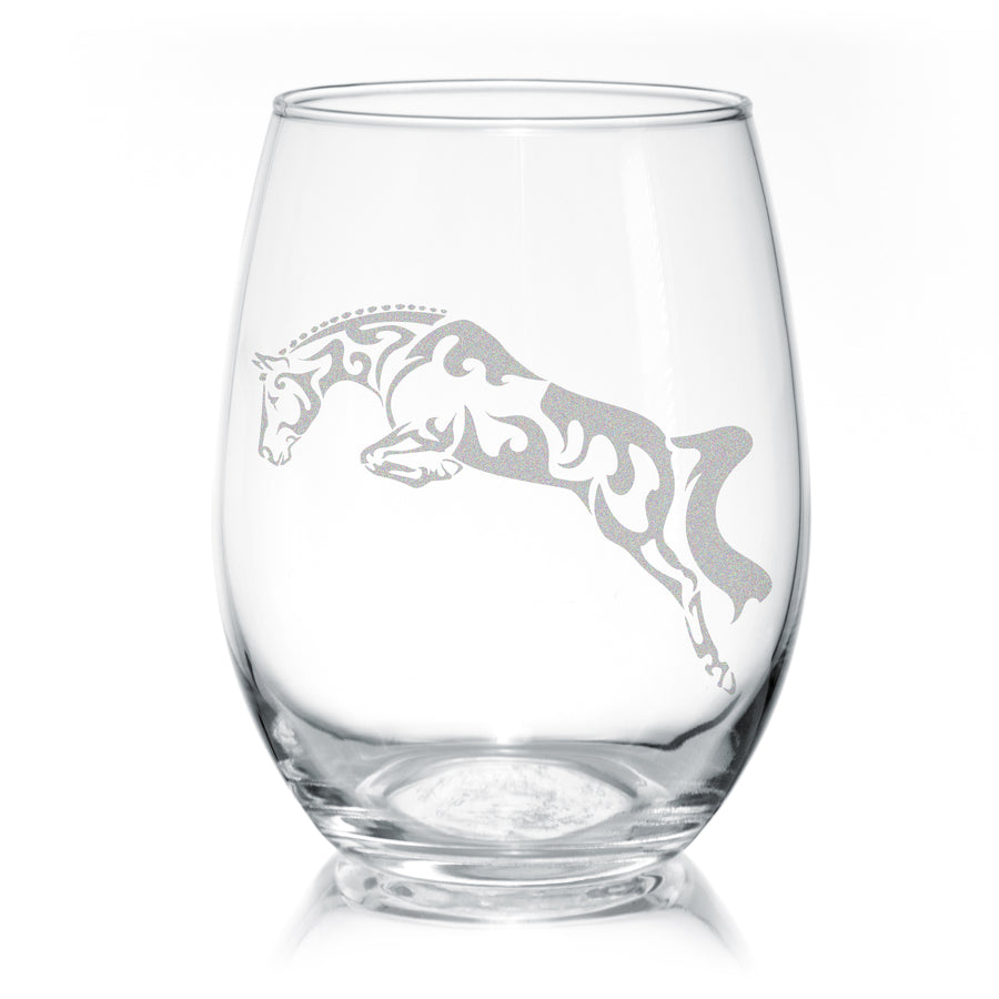 Hunter Jumper Horse Stemless Wine Glasses