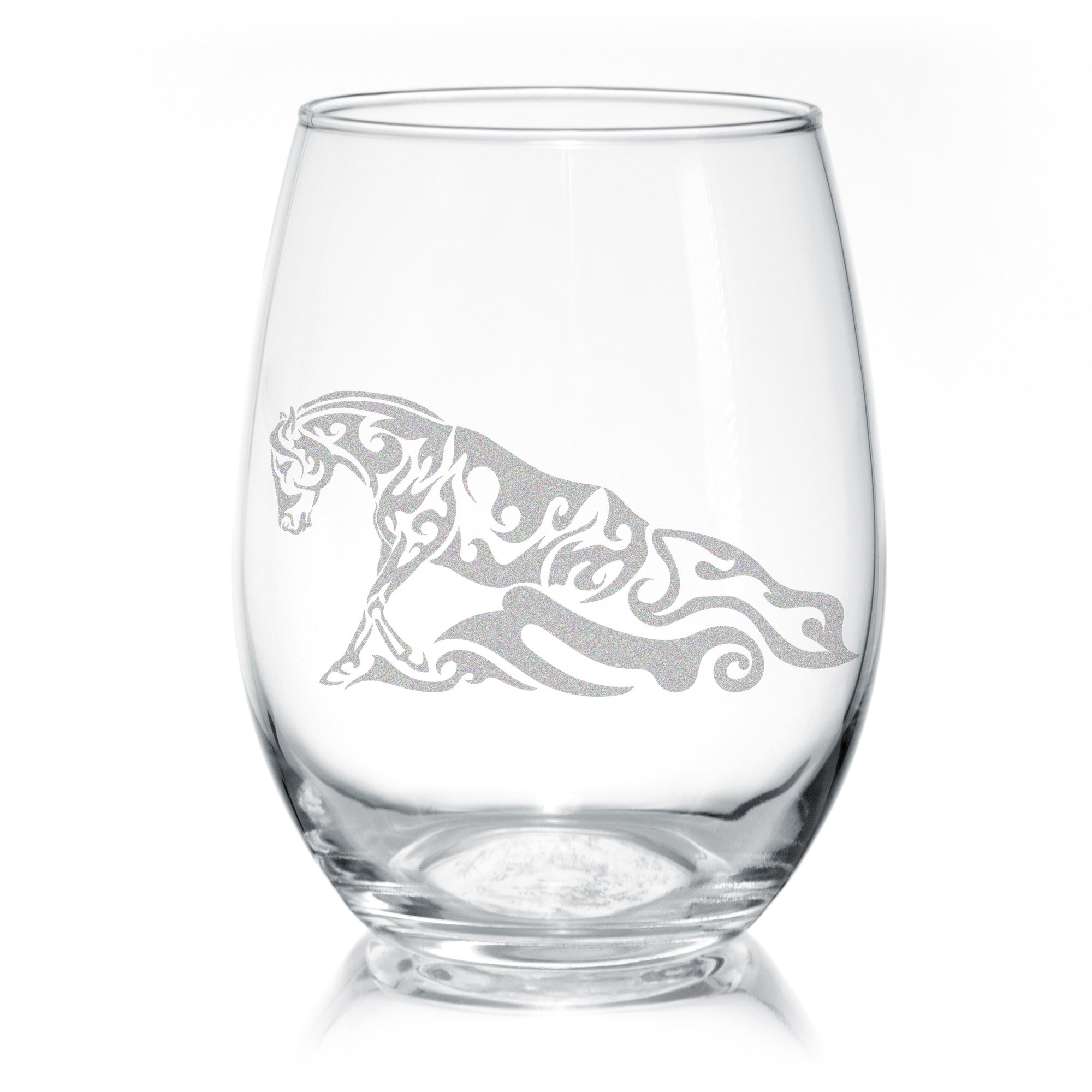 Western Reining Sliding Stop Quarter Horse Wine Glasses - 20 oz, Stemless