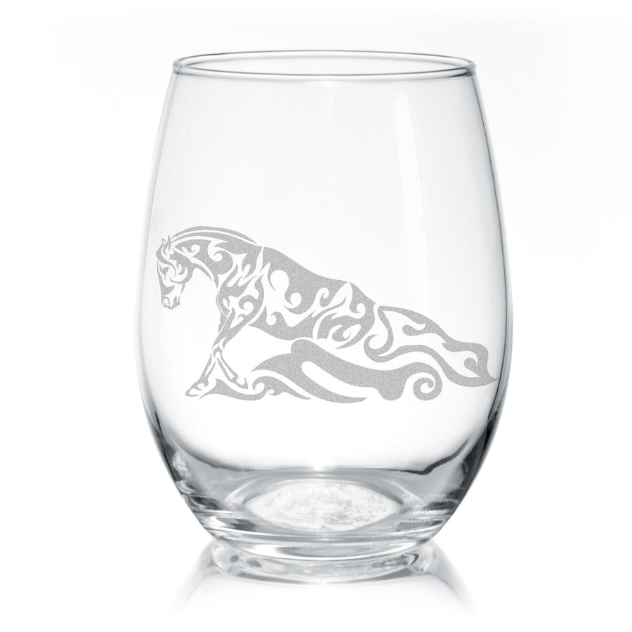 Western Reining Sliding Stop Quarter Horse Wine Glasses - 20 oz, Stemless