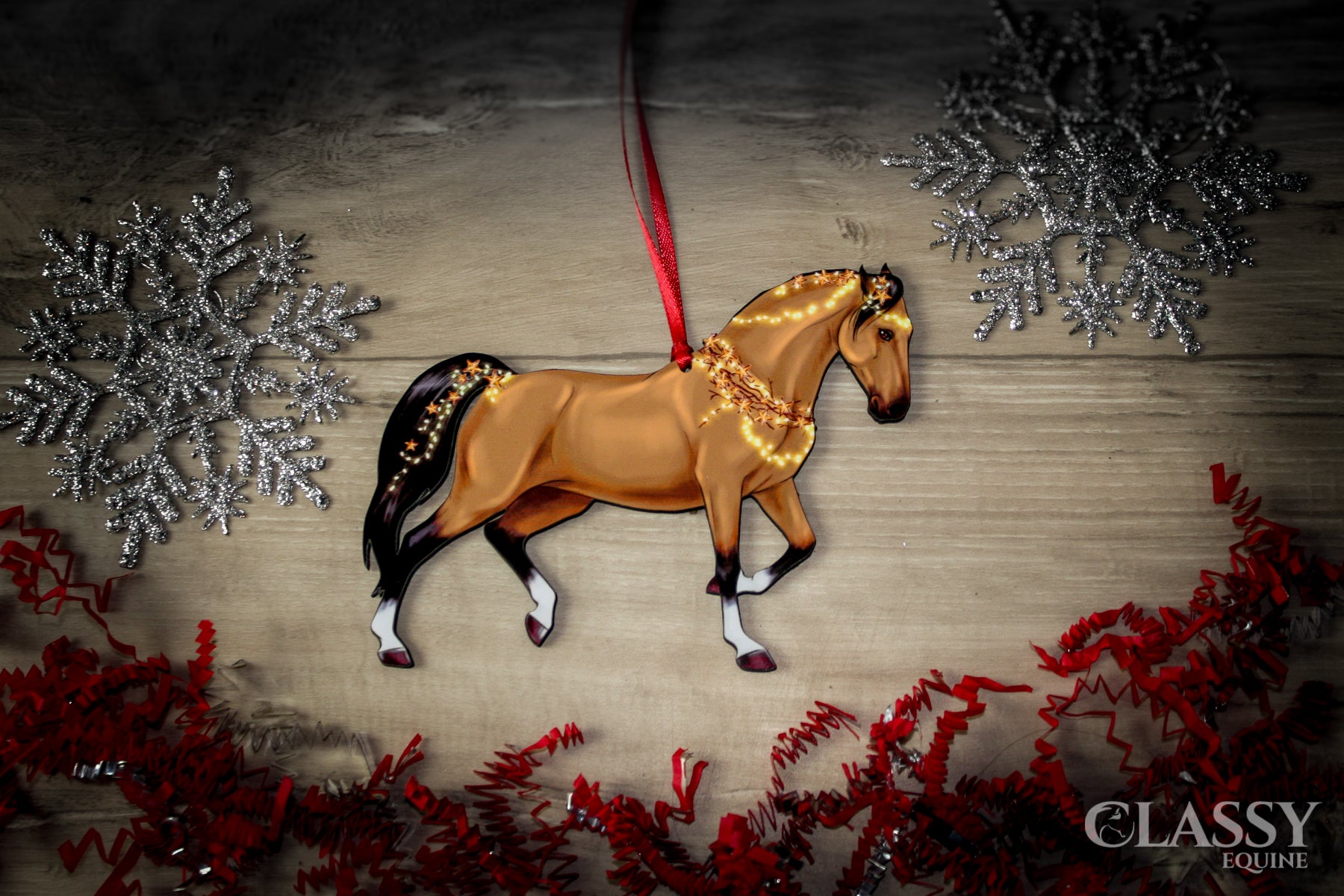 Buckskin Quarter Horse Christmas Ornament -  Adorned with Star Garlands