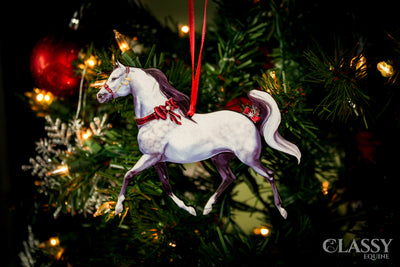 Gray Arabian Horse Ornament -  Adorned with Ribbons