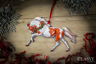 Pinto Horse Christmas Ornament - Chestnut and White Tobiano Horse