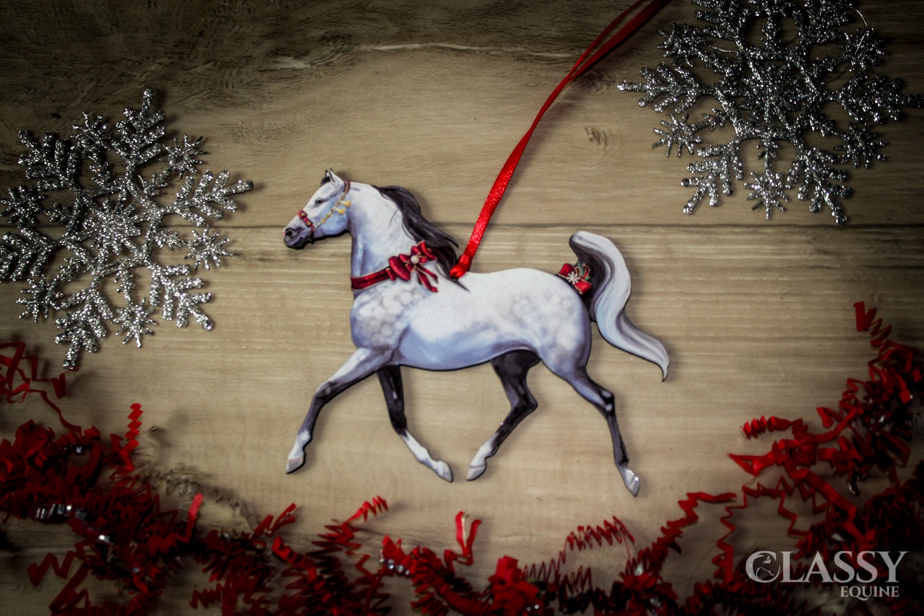 Gray Arabian Horse Ornament -  Adorned with Ribbons