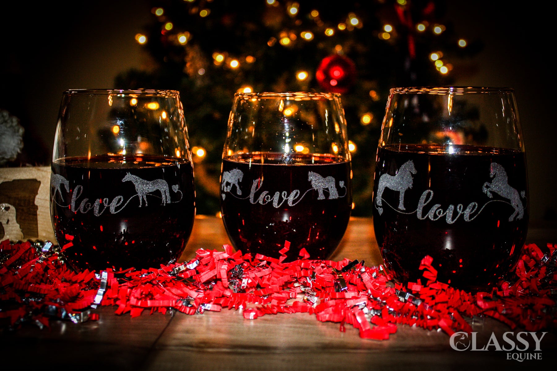 Friesian Horse Love Stemless Wine Glasses