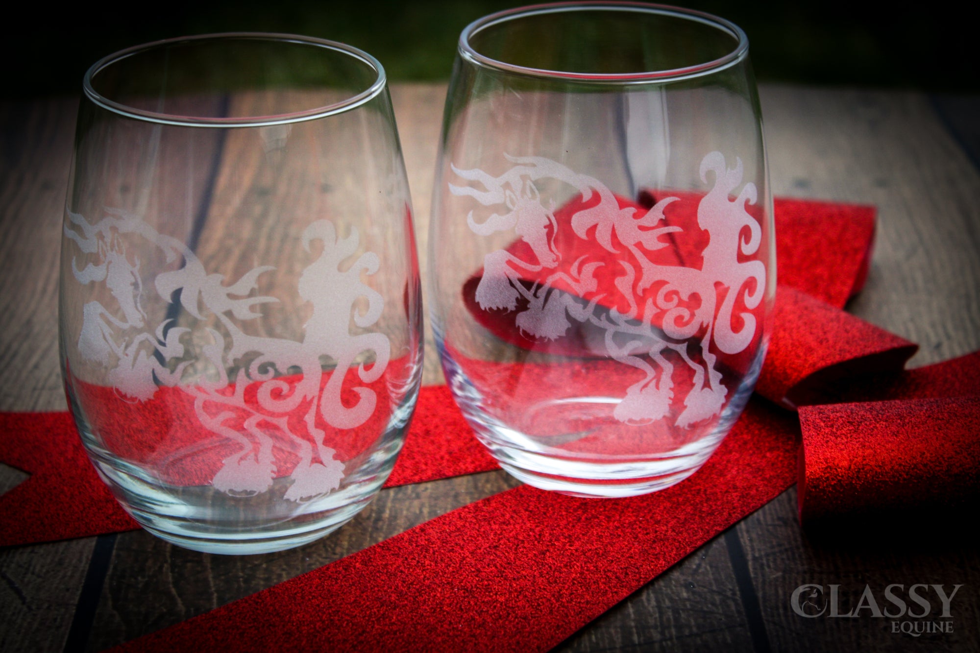 Gypsy Horse At Play Stemless Wine Glass Set