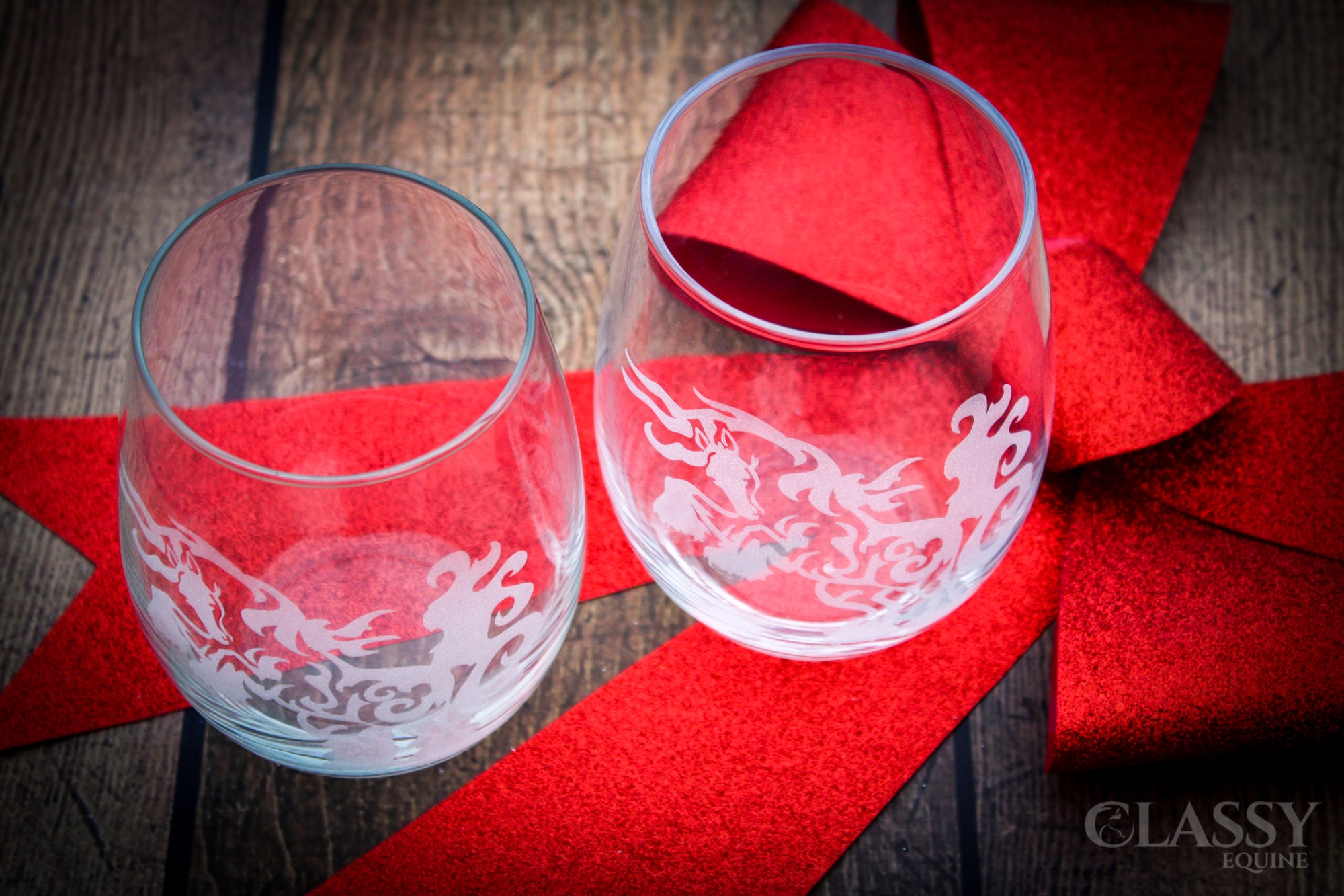 Gypsy Horse At Play Stemless Wine Glass Set