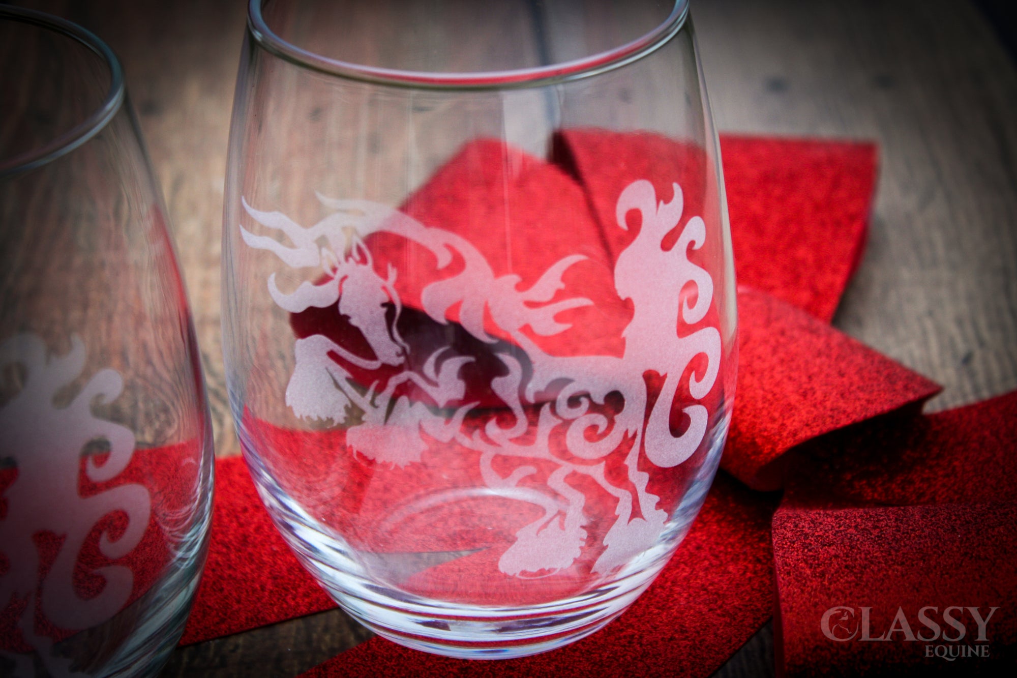 Gypsy Horse At Play Stemless Wine Glass Set