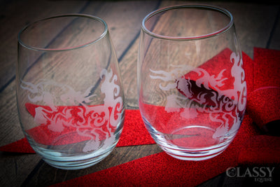 Gypsy Horse At Play Stemless Wine Glass Set
