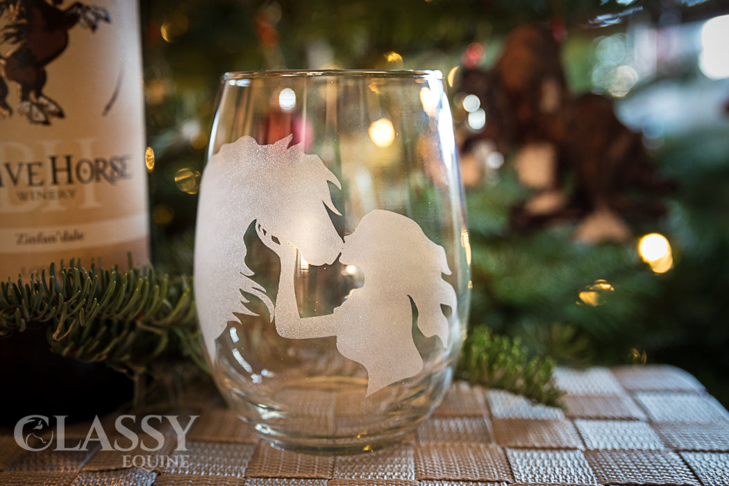 Horse Girl Kisses Stemless Wine Glasses