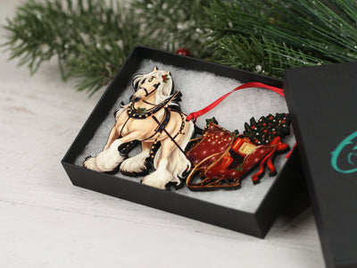 Gypsy Cob Horse Christmas Ornament - Palomino Gypsy Horse Sleigh