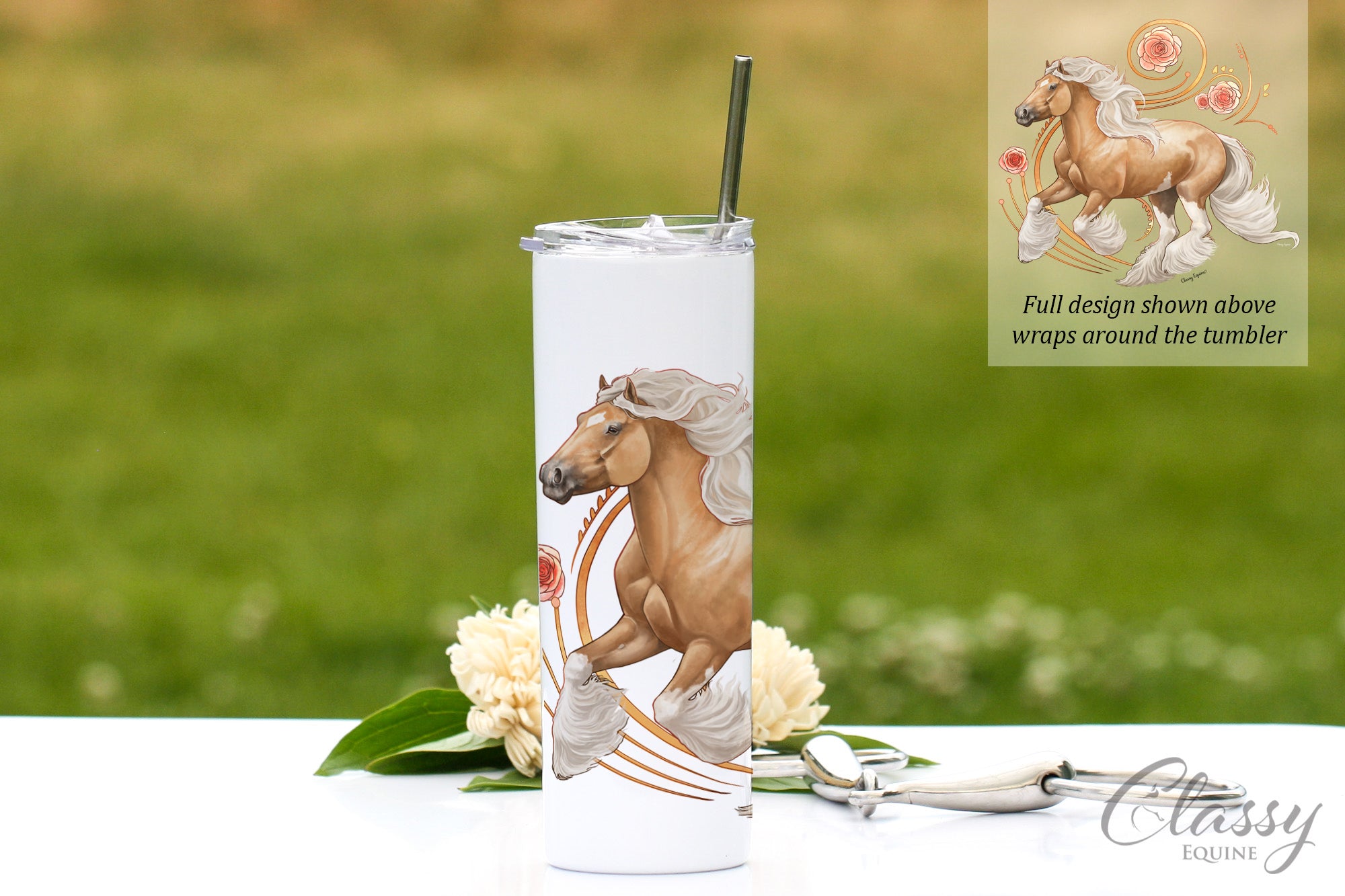 Palomino Gypsy Horse Tumbler - 20 oz Skinny with Straw