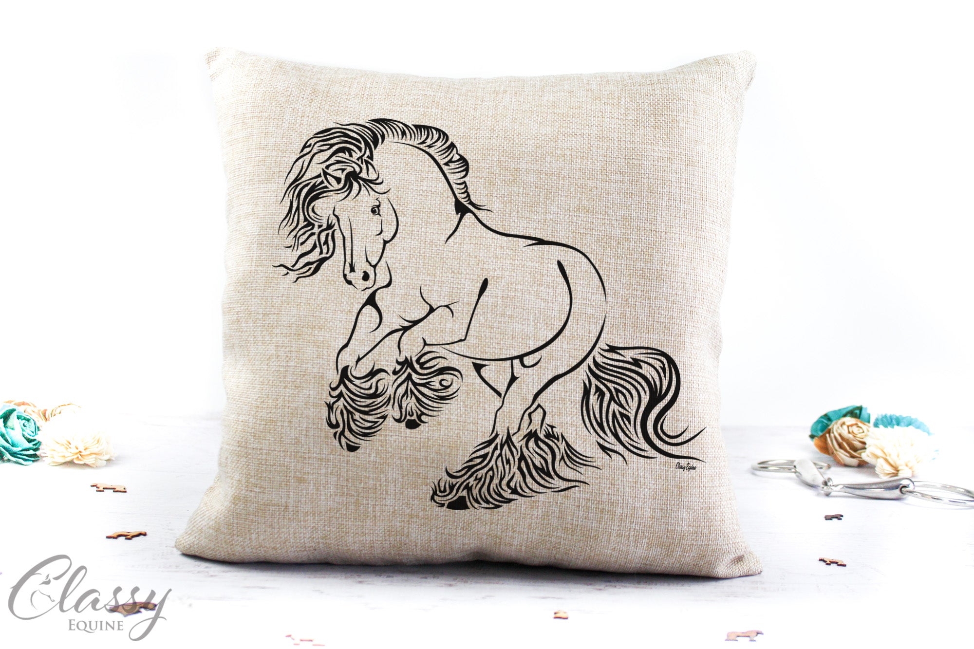 Gypsy Cob Horse Pillow Cover - Delighted Rearing Gypsy Horse