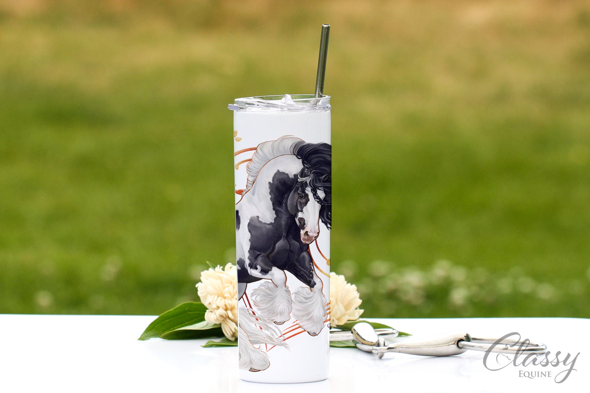 Traditional Tobiano Gypsy Horse Tumbler - 20 oz Skinny with Straw
