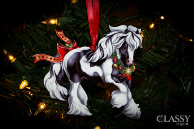Gypsy Vanner Horse Christmas Ornaments - Full Set of Tobiano Gypsy Horses with Star