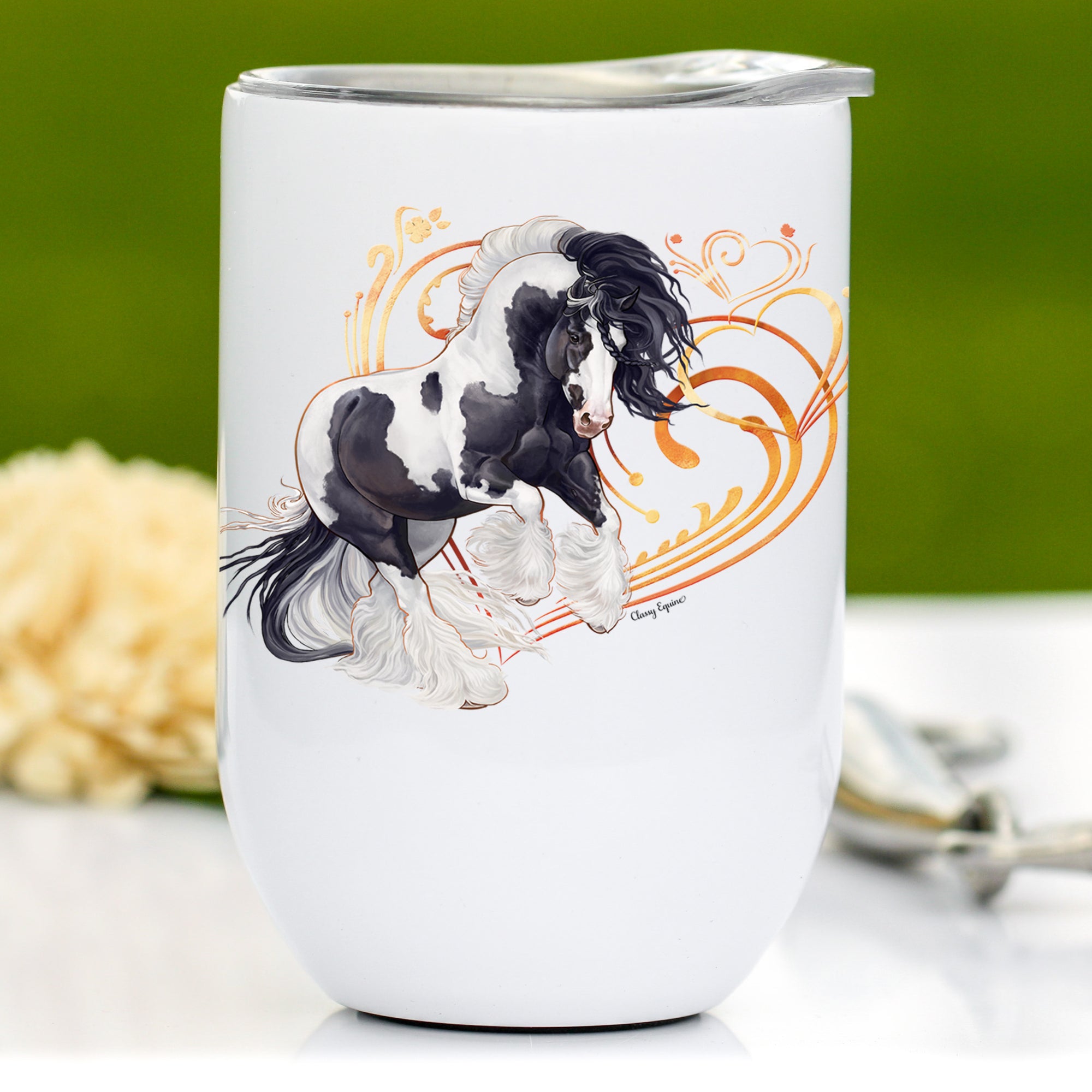 Black and White Tobiano Gypsy Vanner Horse Wine Tumbler