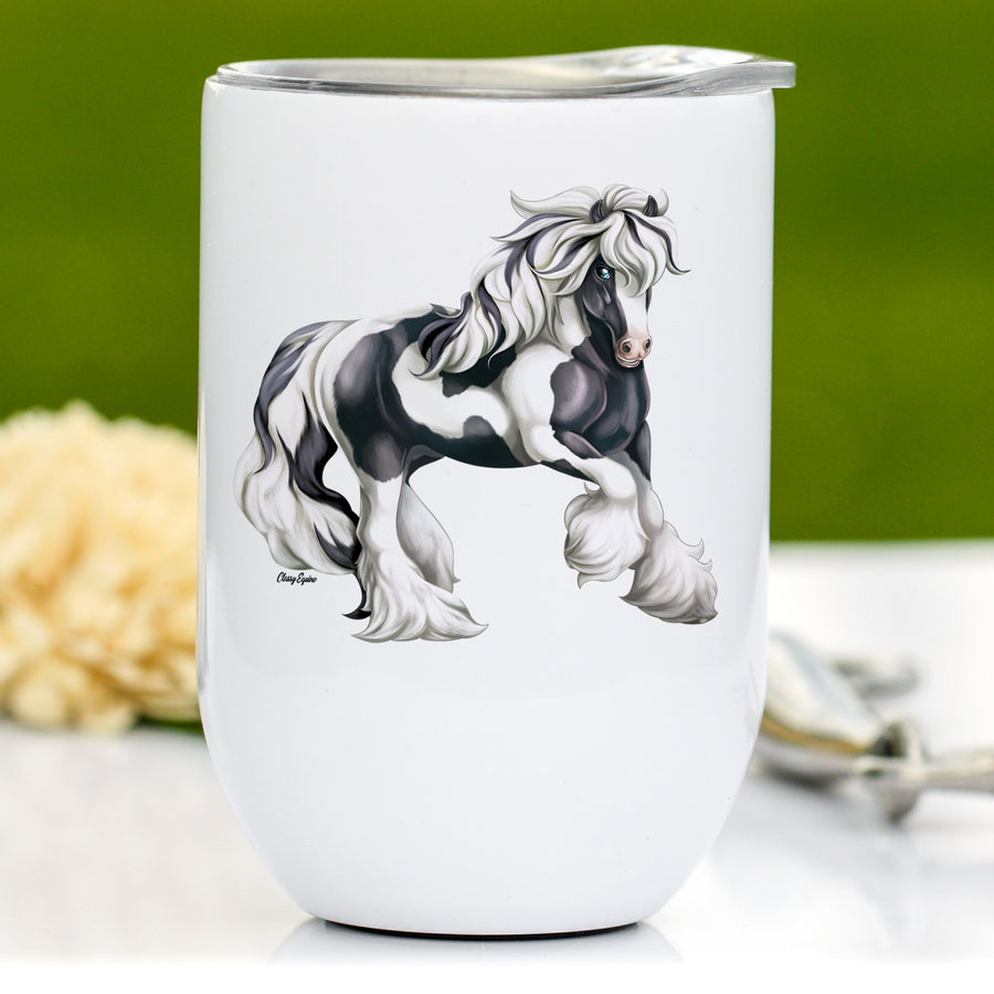 Traditional Tobiano Gypsy Cob Horse Wine Tumbler