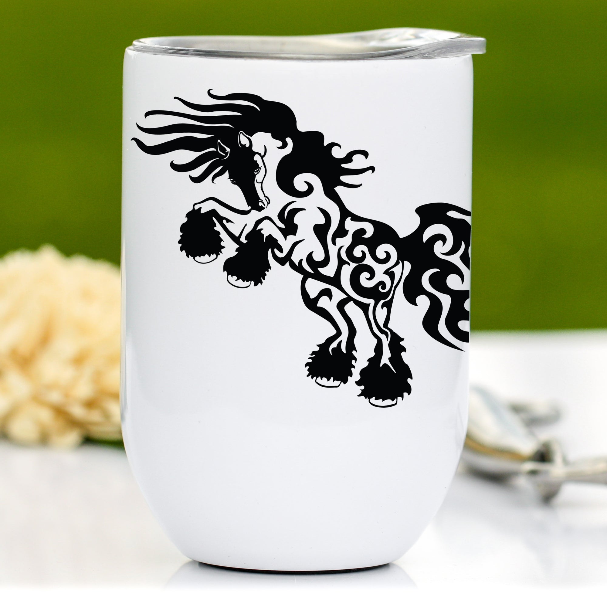 Rearing Gypsy Vanner Horse Wine Tumbler