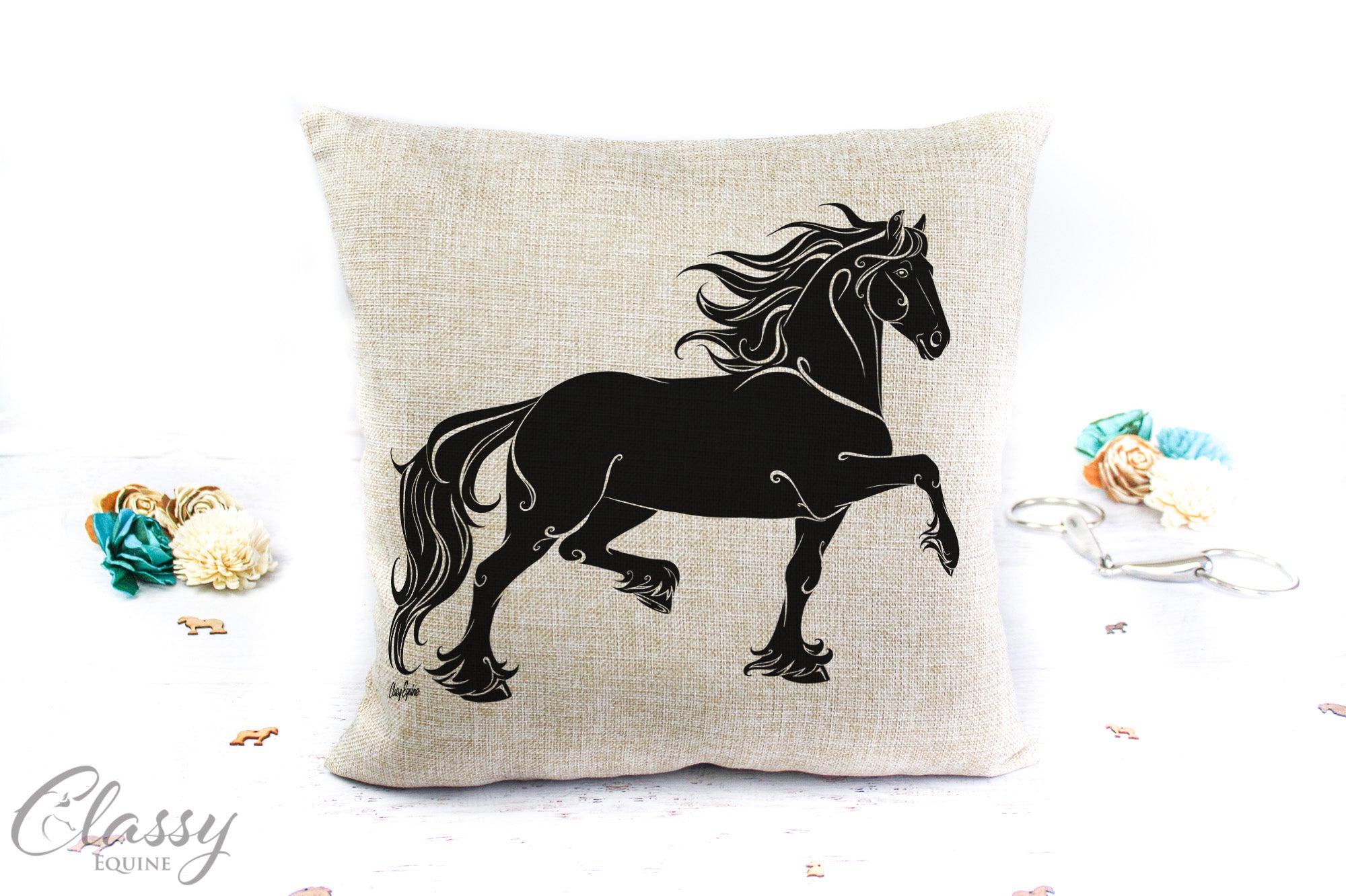 Friesian Horse Pillow Cover - Hopeful Trotting Friesian Horse