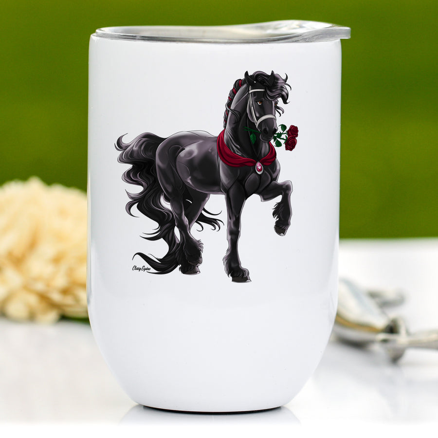 Valentine Love Friesian Horse Wine Tumbler